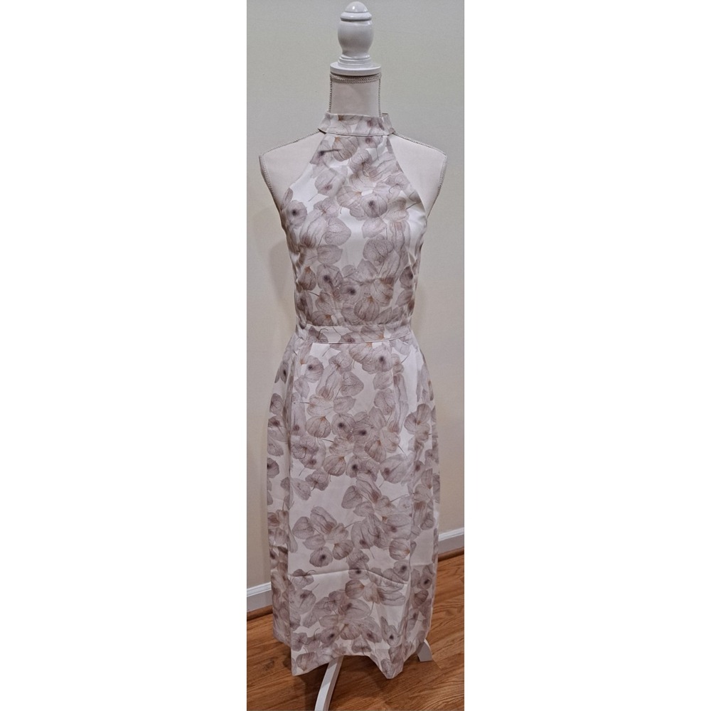 Anthropologie Ellender Ivory Pastel Halter Midi Dress Retro 1950s Design Size 4